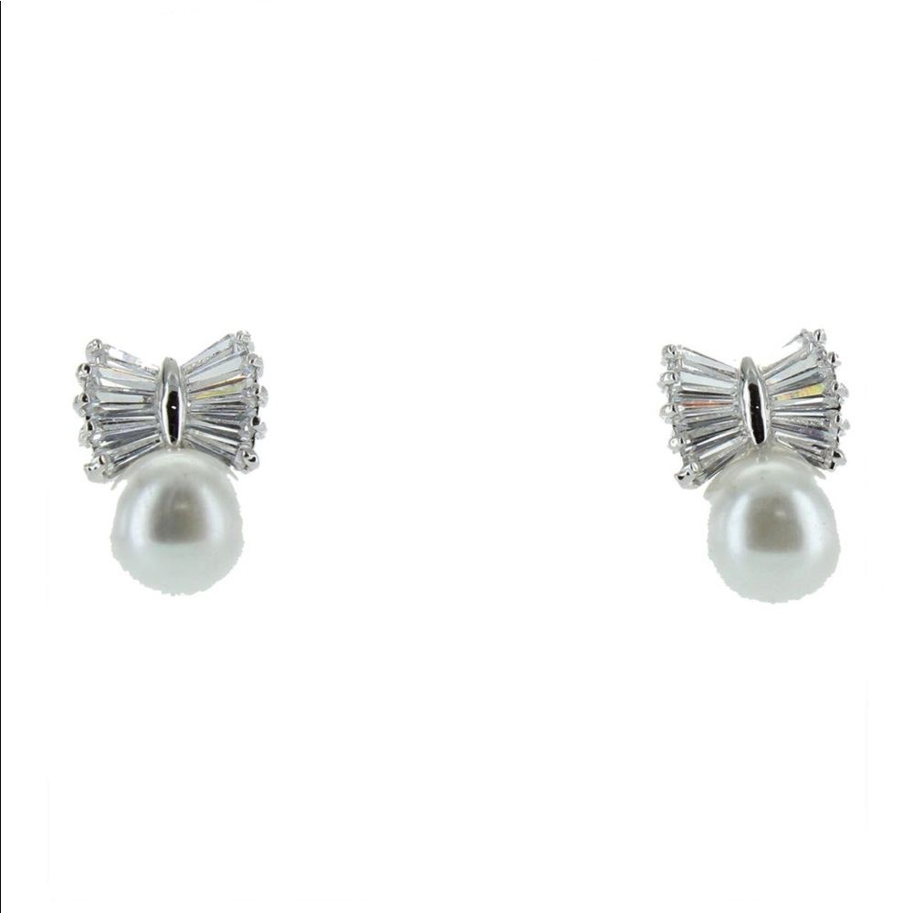 CZ bow earrings with pearl